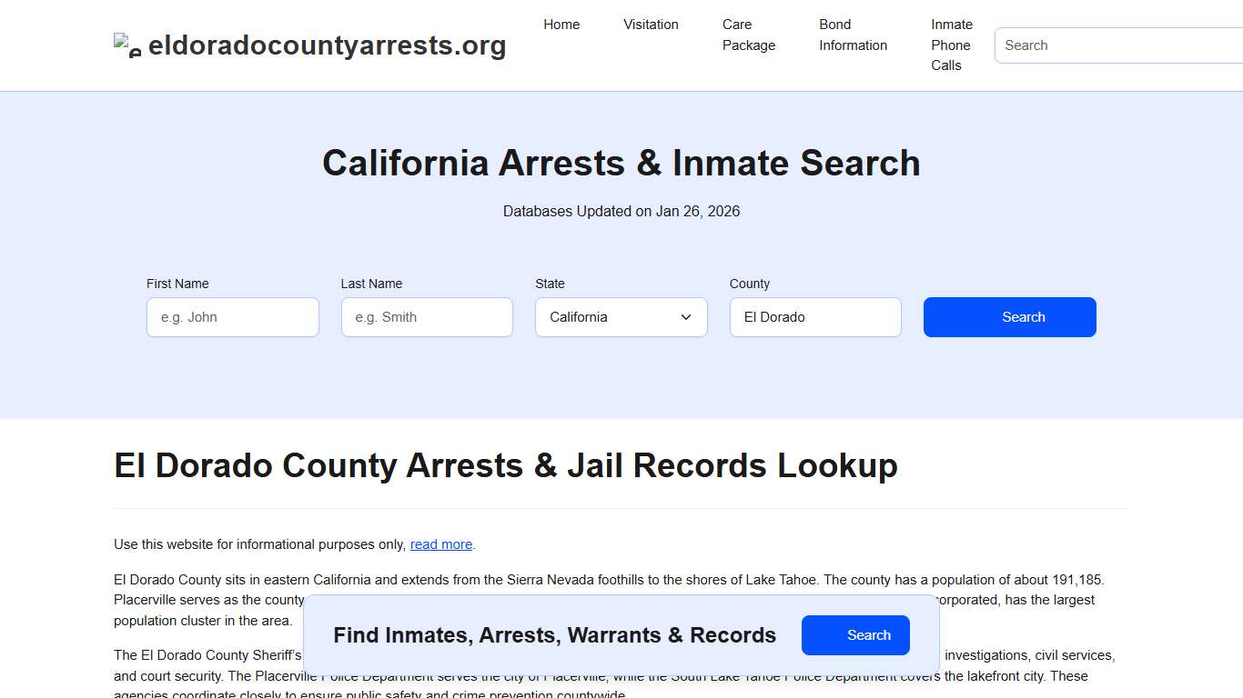 El Dorado County, CA Arrests, Warrants, Police Records Search